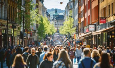 crowded street in Oslo